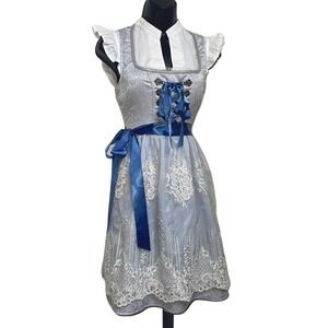 New Medium Oktoberfest Powder Blue Lace Dirndl Dress Bavarian German Trachten